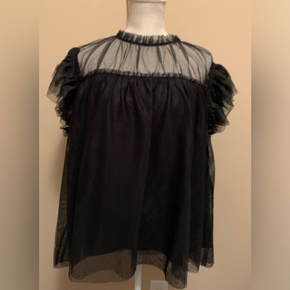 Women’s Tulle Flutter Sleeve Top Blouse - Picture 2 of 9